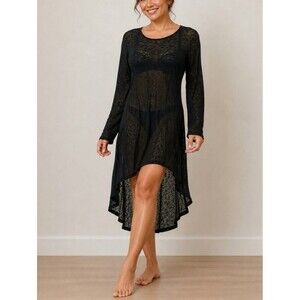 NWT Faith Jayde Black Sheer Hi-Low Tunic Cover-Up Dress – Made in USA Size M